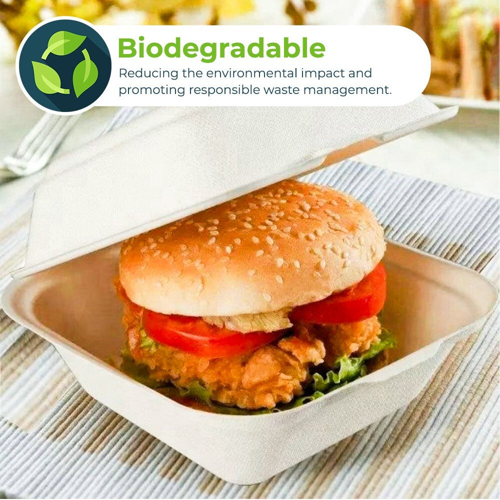 1000 x Burger Boxes 6" (450ml) Biodegradable Bagasse Takeaway Container
