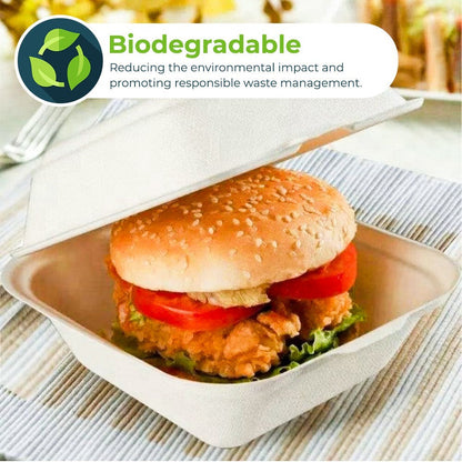 1000 x Burger Boxes 6" (450ml) Biodegradable Bagasse Takeaway Container