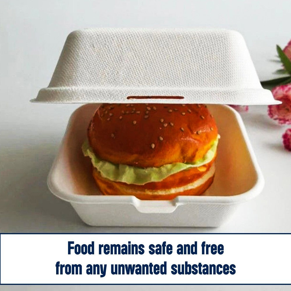 1000 x Burger Boxes 6" (450ml) Biodegradable Bagasse Takeaway Container