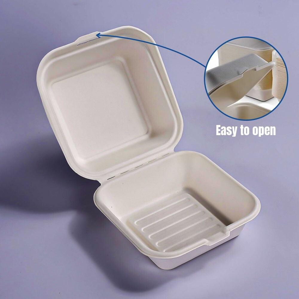 1000 x Burger Boxes 6" (450ml) Biodegradable Bagasse Takeaway Container