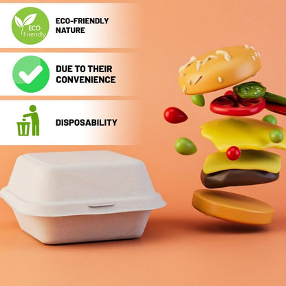 1000 x Burger Boxes 6" (450ml) Biodegradable Bagasse Takeaway Container
