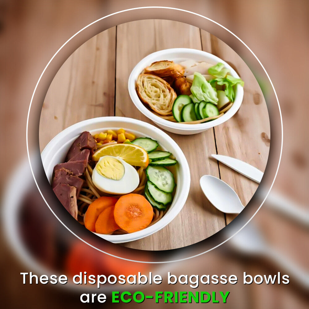 1000 x Bagasse Party Bowls 6oz & 12oz White Sugarcane Fiber Biodegradable Bowl