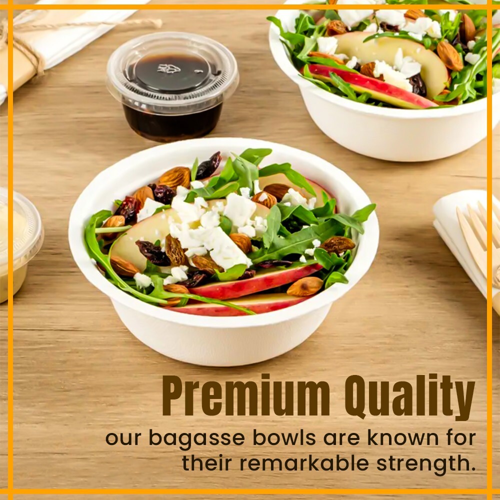 10 x Bagasse Party Bowls 6oz White Sugarcane Fiber Biodegradable Bowls