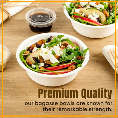 10 x Bagasse Party Bowls 6oz White Sugarcane Fiber Biodegradable Bowls