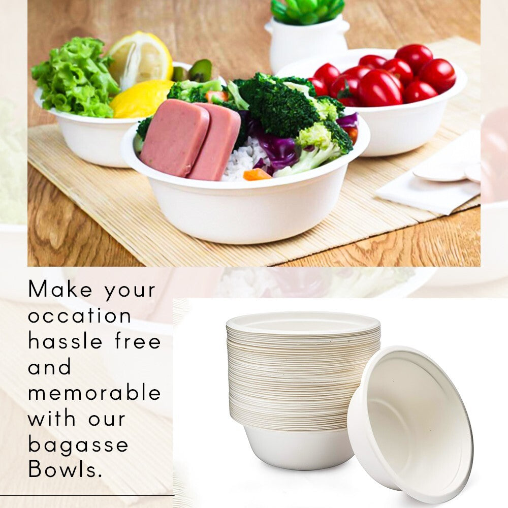 10 x Bagasse Party Bowls 6oz White Sugarcane Fiber Biodegradable Bowls