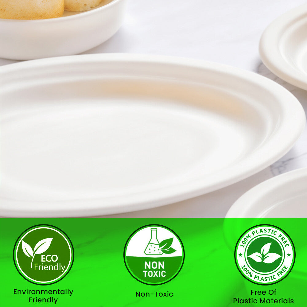 1000 x Bagasse Paper Plates 7 / 9 / 10 Inch White Biodegradable Sugarcane Dishes