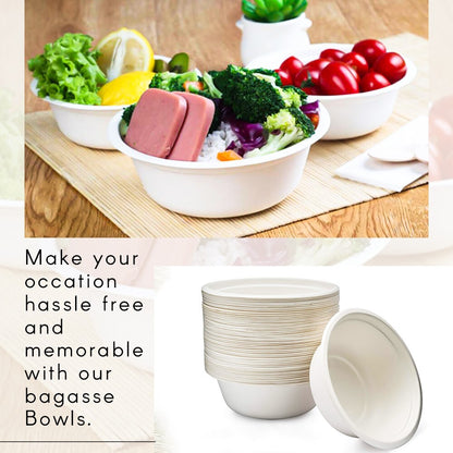 100 x Bagasse Party Bowls 6oz & 12oz White Sugarcane Fiber Biodegradable Bowls