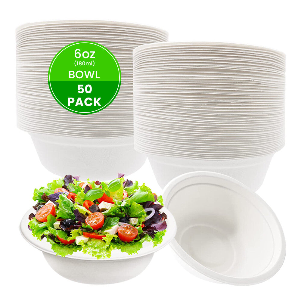 100 x Bagasse Party Bowls 6oz & 12oz White Sugarcane Fiber Biodegradable Bowls