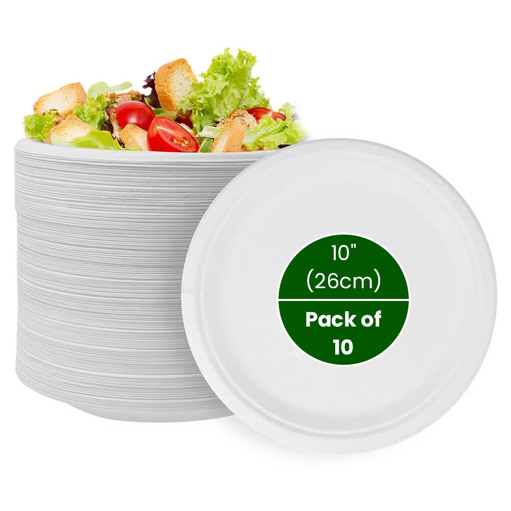 1000 x Bagasse Paper Plates 7 / 9 / 10 Inch White Biodegradable Sugarcane Dishes