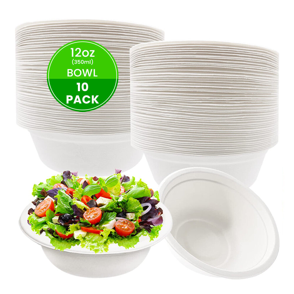 100 x Bagasse Party Bowls 6oz & 12oz White Sugarcane Fiber Biodegradable Bowls