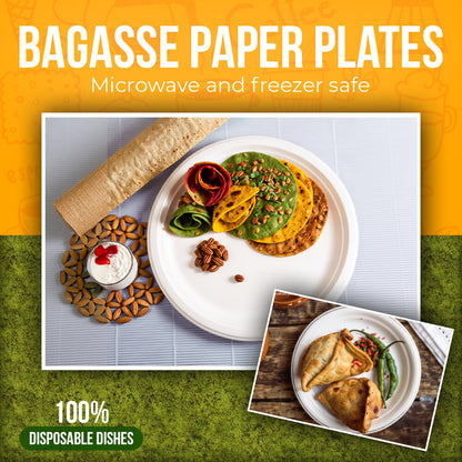 1000 x Bagasse Paper Plates 7 / 9 / 10 Inch White Biodegradable Sugarcane Dishes