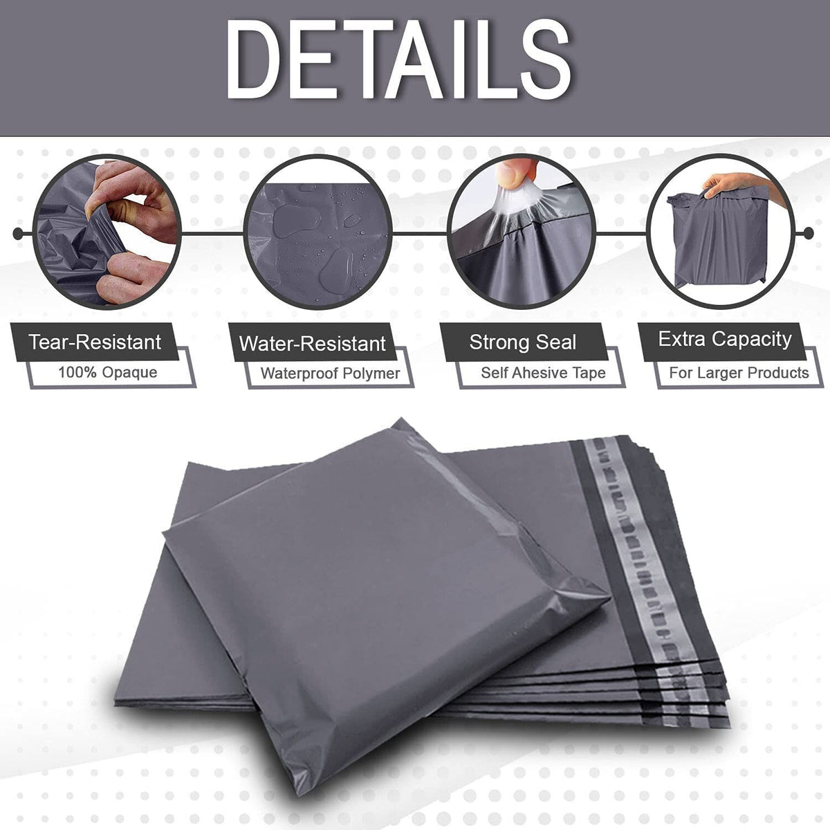 100 x Grey Mixed Size Mailing Bags 6 x 9, 9 x 12, 12 x 16, 14 x 21  (25pcs Each)
