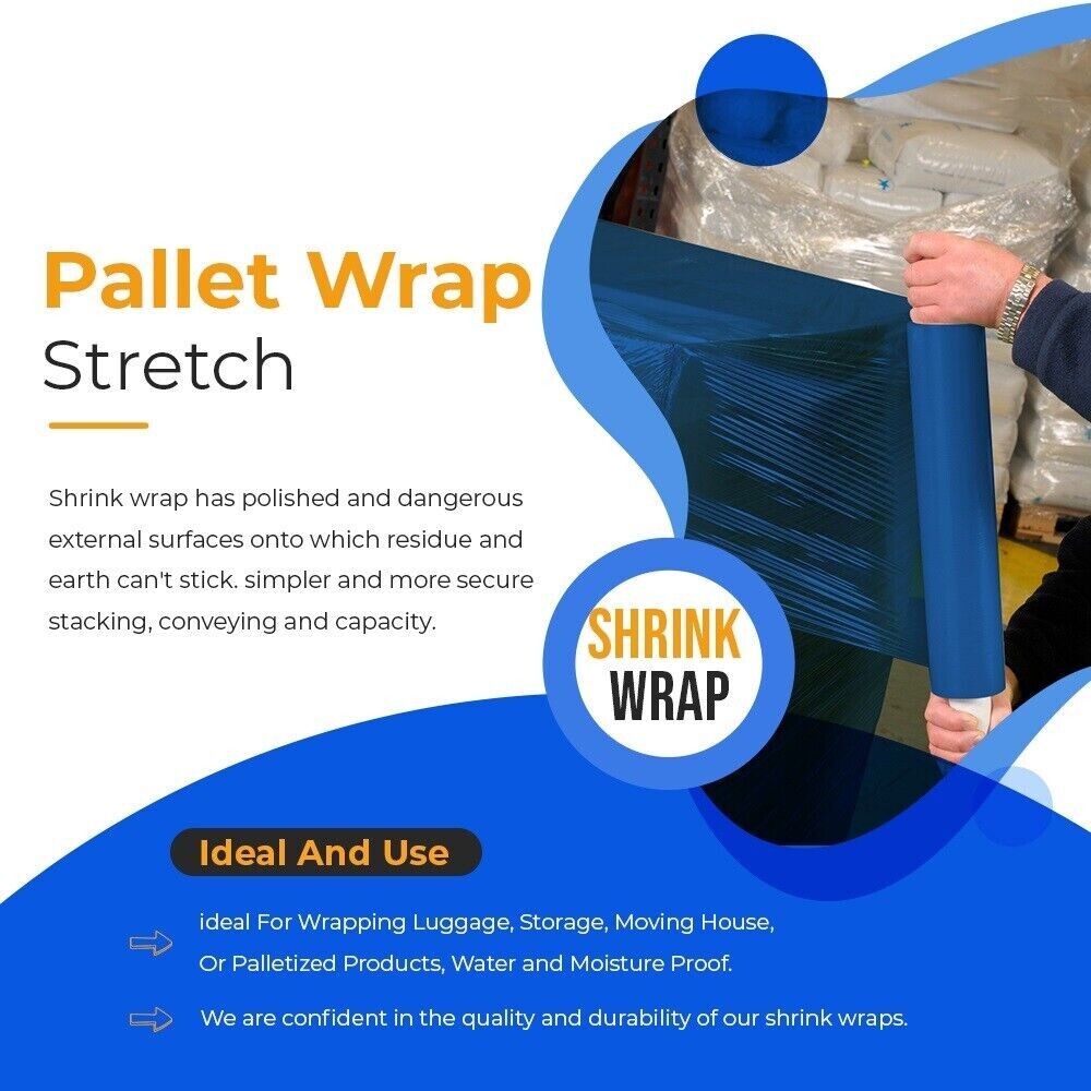 Pre Stretch Pallet Wrap Blue Extended Core Shrink Wrapping Film 400mm x 800m 9mu