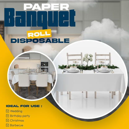 Paper Banquet Roll 50m x 1.14m White Protective Disposable Table Clothes Roll