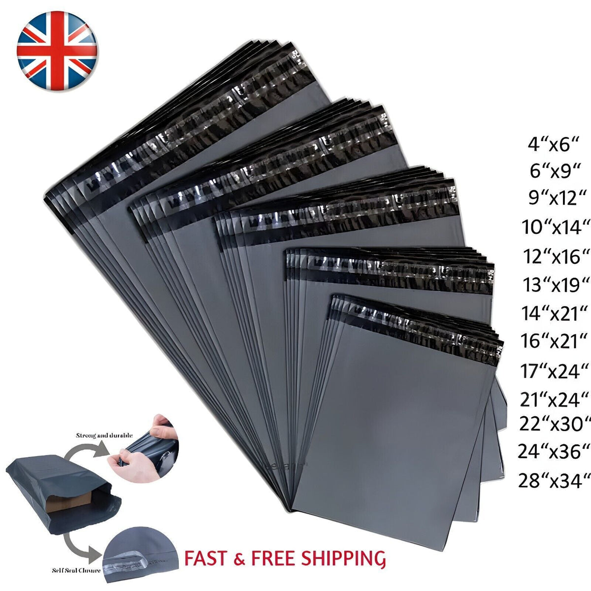 Strong Polythene Bags Grey Poly Postal Cloth Parcel Packaging Shipping Mailers