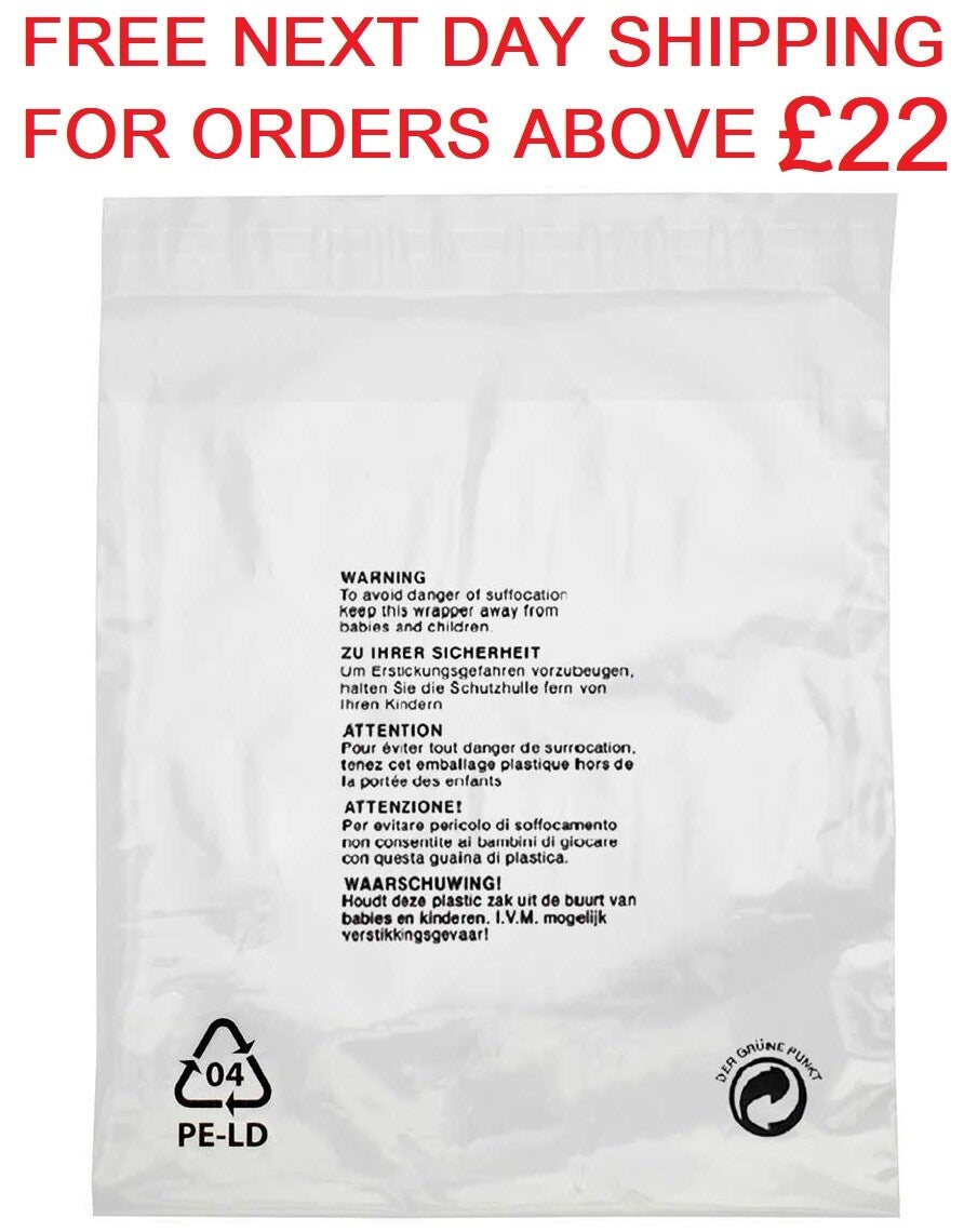 Clear Garment Cover Cellophane Plastic Self Seal T shirt Display Bag - All Sizes