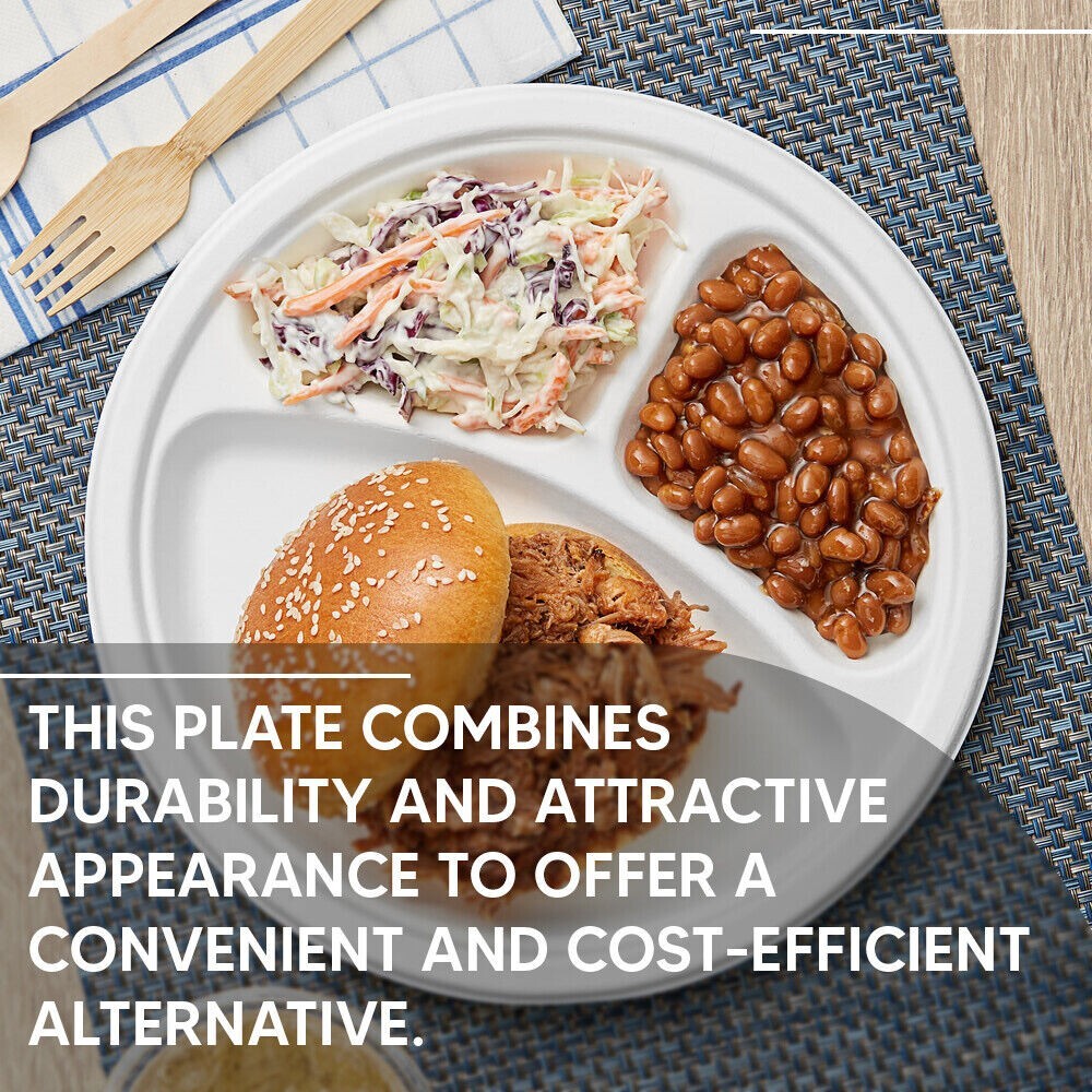 50 x Compartment Plates 10" (26cm) Reusable 3 Section White Plastic Plate