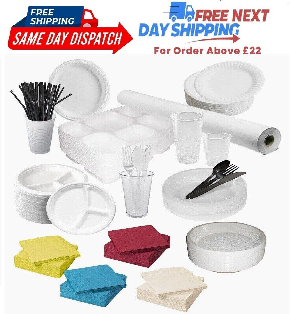 Disposable Party Tableware Set Banqueting Roll Paper Napkins Drinking Cups