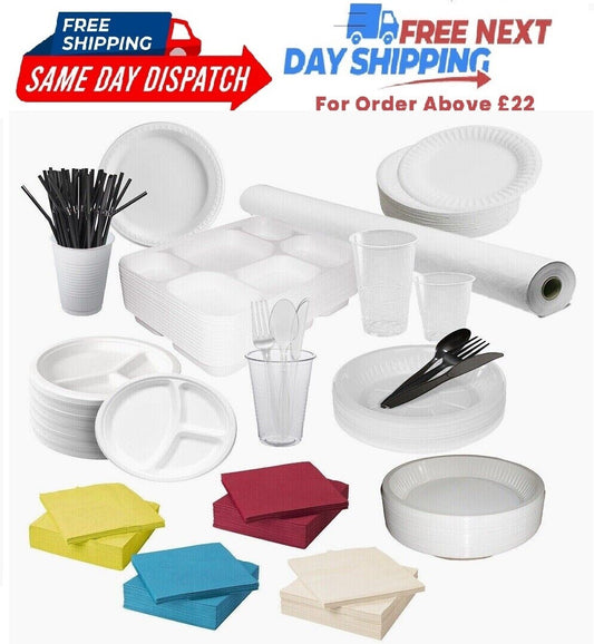 Disposable Party Tableware Set Banqueting Roll Paper Napkins Drinking Cups