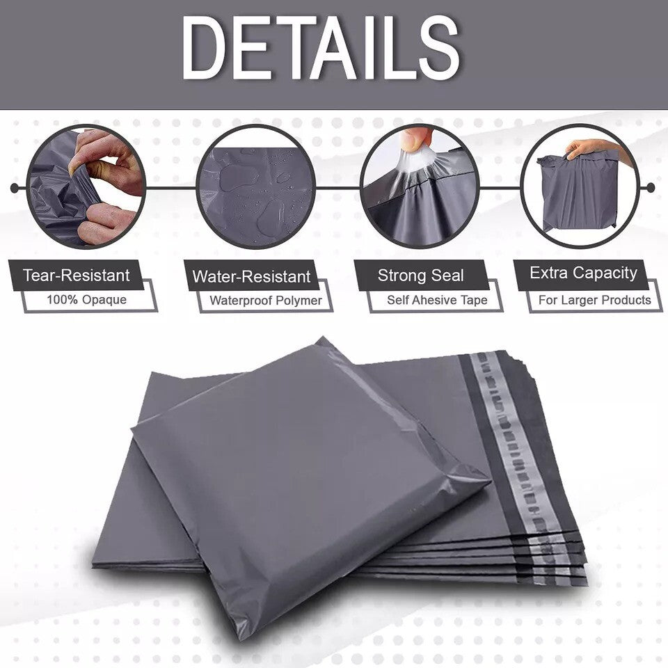 Grey Mailing Bags Self Seal Polythene Postal Postage Parcel Mailer - 28 x 30