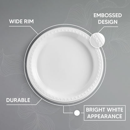 Reusable Plastic Plates 10" (26cm) White Dinner Break Fast BBQ Party Catering