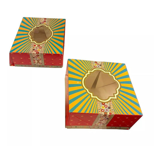 200 x Window Cake Box Square Multicolored Fold Flat for Cake Takeaway -All Sizes