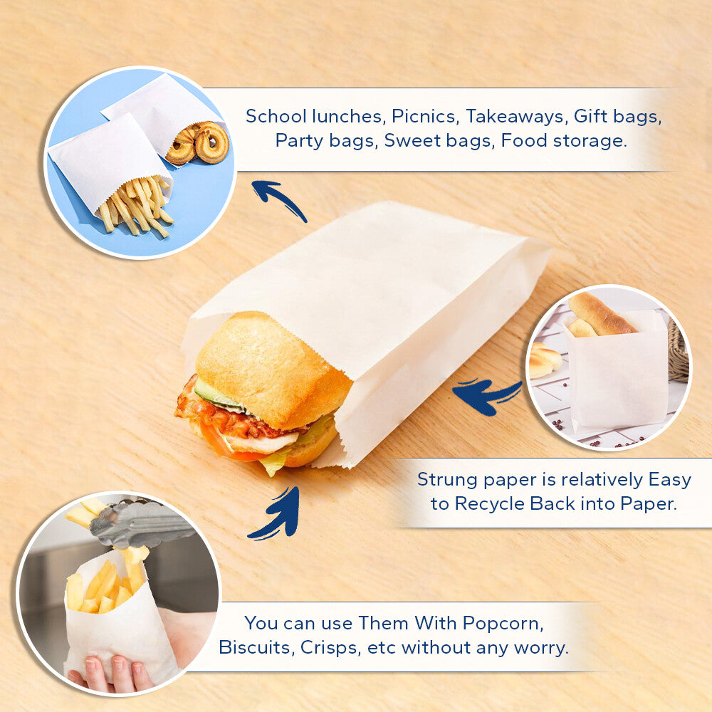 Kraft Food Paper Bags 7" x 7" Brown / White Strung Food Bags for Takeaway