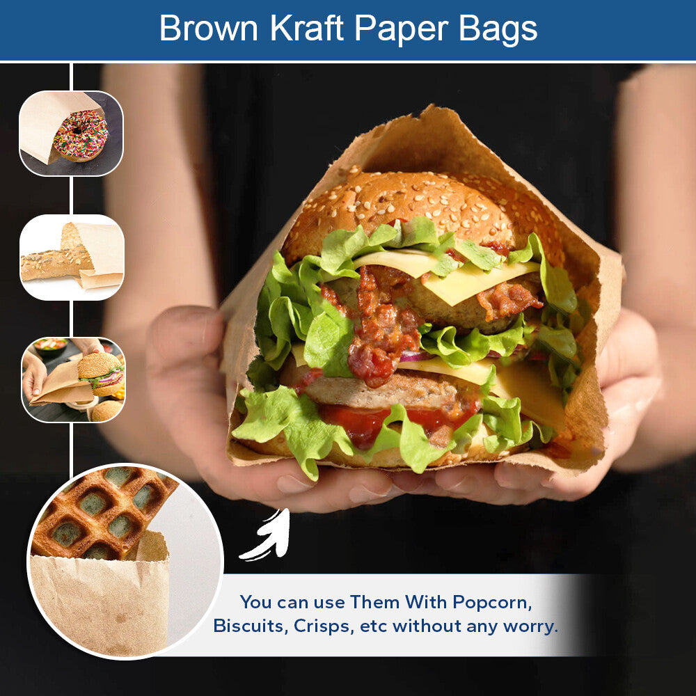 Kraft Food Paper Bags 7" x 7" Brown / White Strung Food Bags for Takeaway