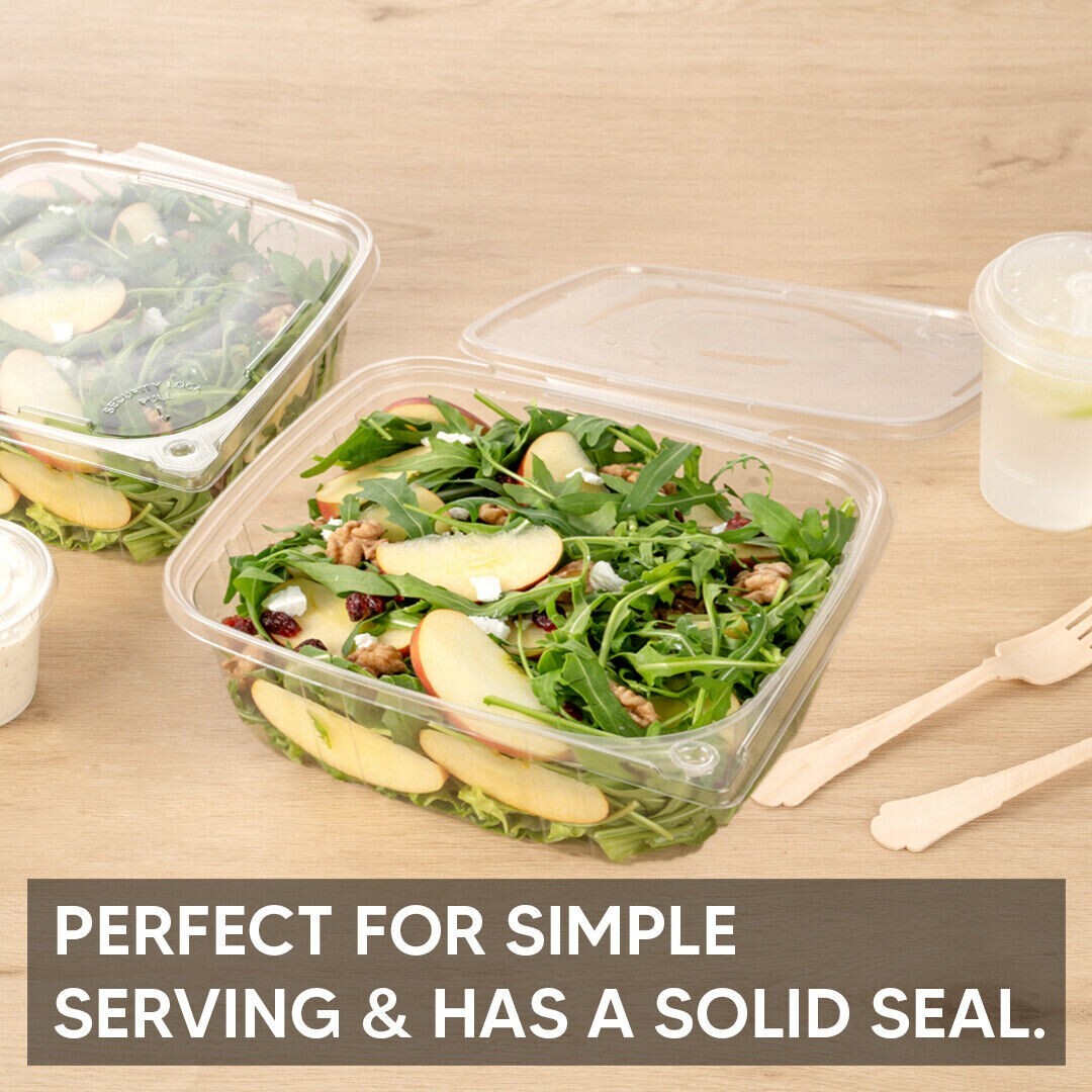 200 x Hinged lid Salad Container 1000cc Clear Plastic Food Takeaway Storage