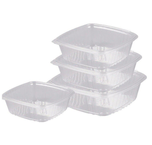 100 x Hinged lid Salad Container 750cc Clear Plastic Food Takeaway Storage