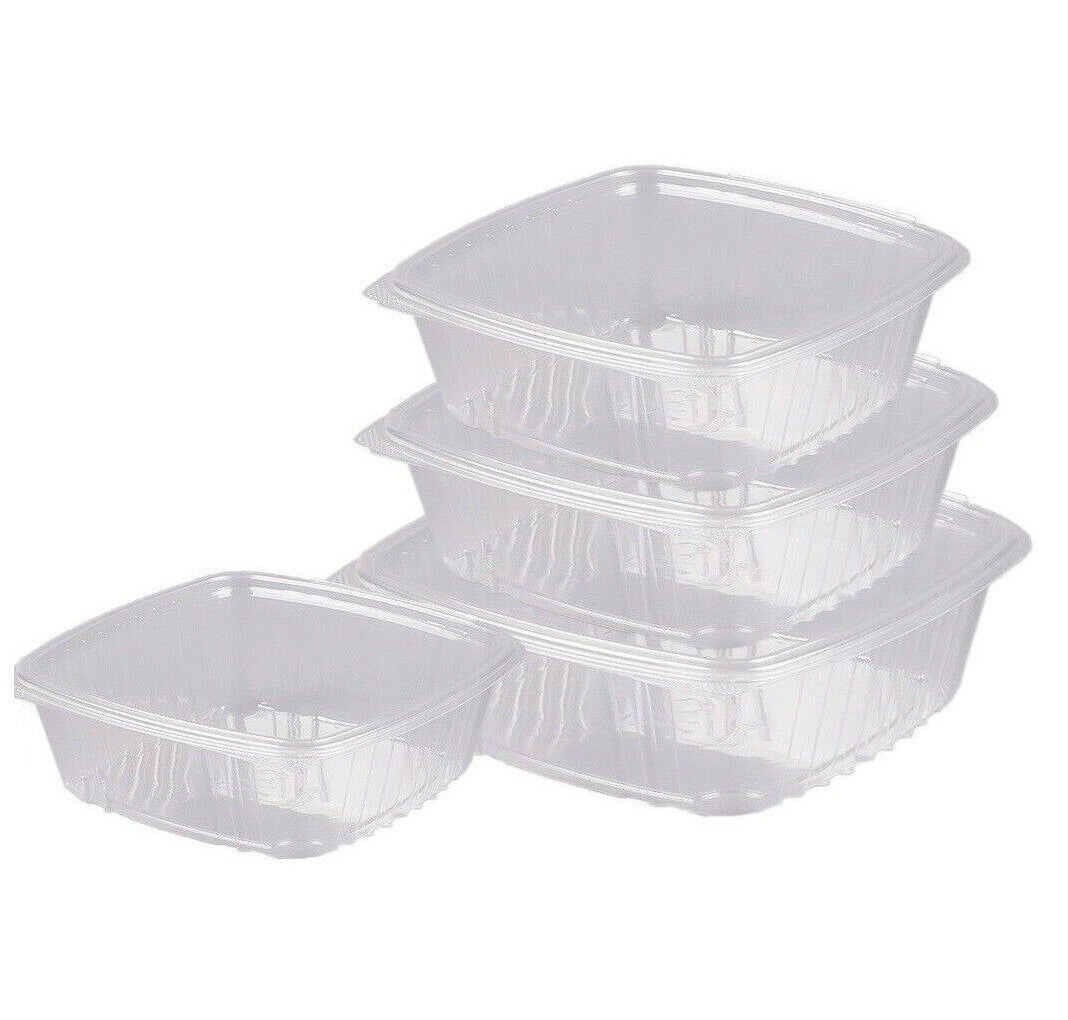 200 x Hinged lid Salad Container 500cc Clear Plastic Food Takeaway Storage