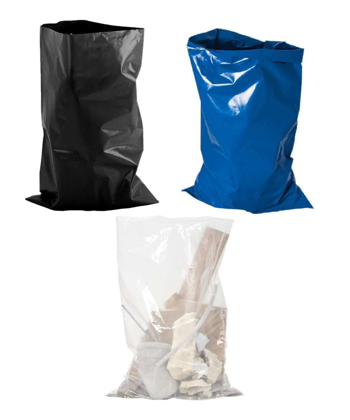 Rubble Sacks 20"x30" 500G Clear Blue Black Heavy Duty Builder Wastage Bags