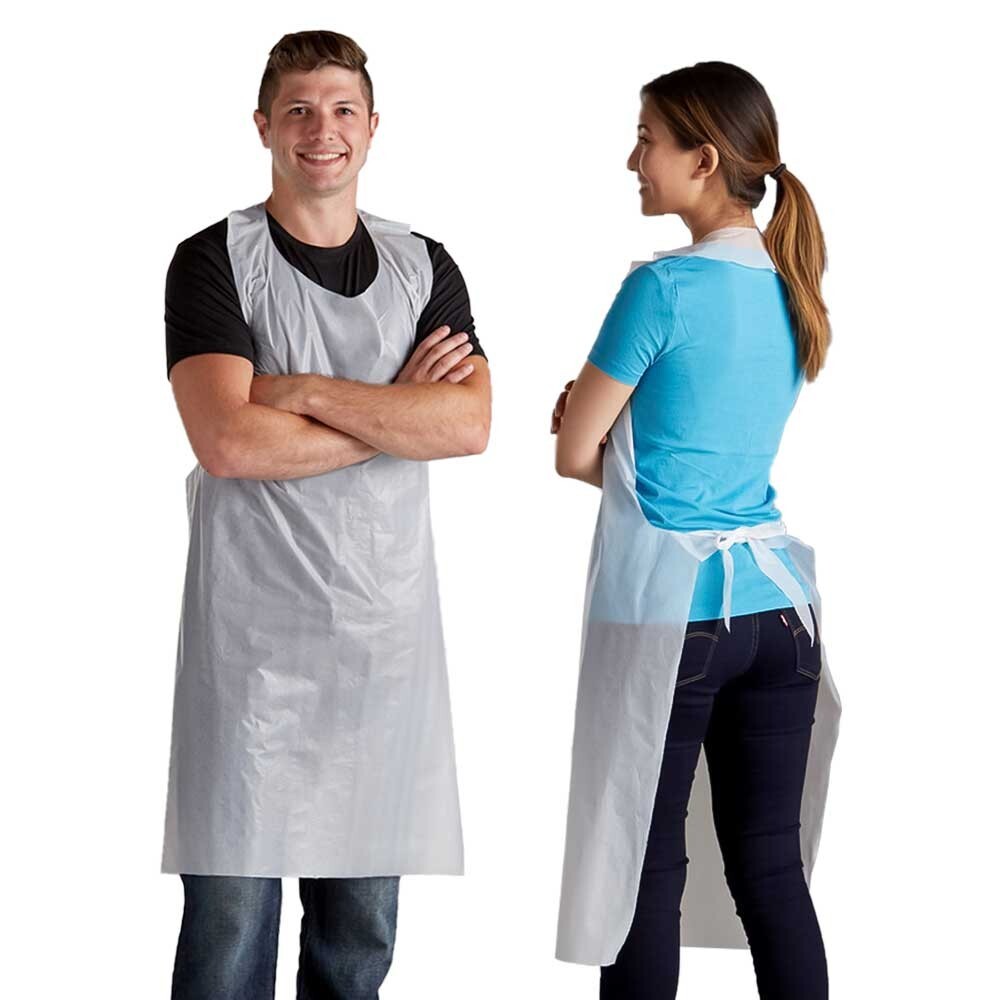 500 x Disposable Plastic Apron 45" x 27" White PPE Waterproof Aprons