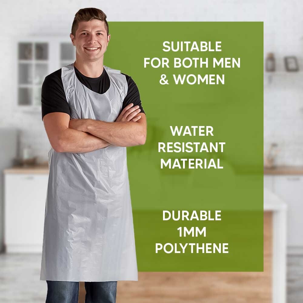 500 x Disposable Plastic Apron 45" x 27" White PPE Waterproof Aprons