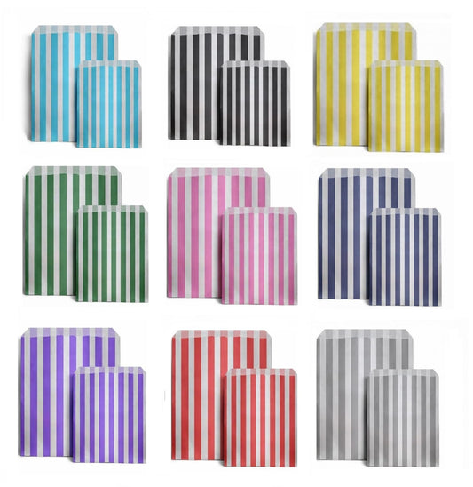200 x Candy Paper Bags Striped Sweets Treats Parties Birthday Gifts Weddings