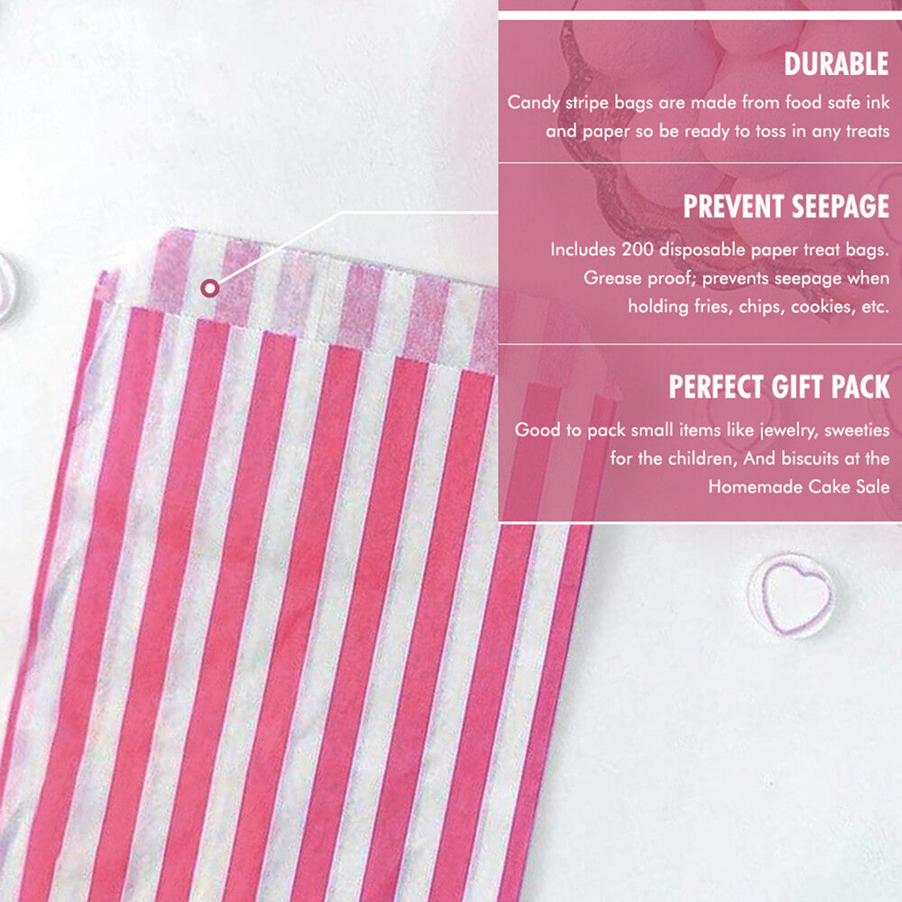 200 x Candy Paper Bags Striped Sweets Treats Parties Birthday Gifts Weddings