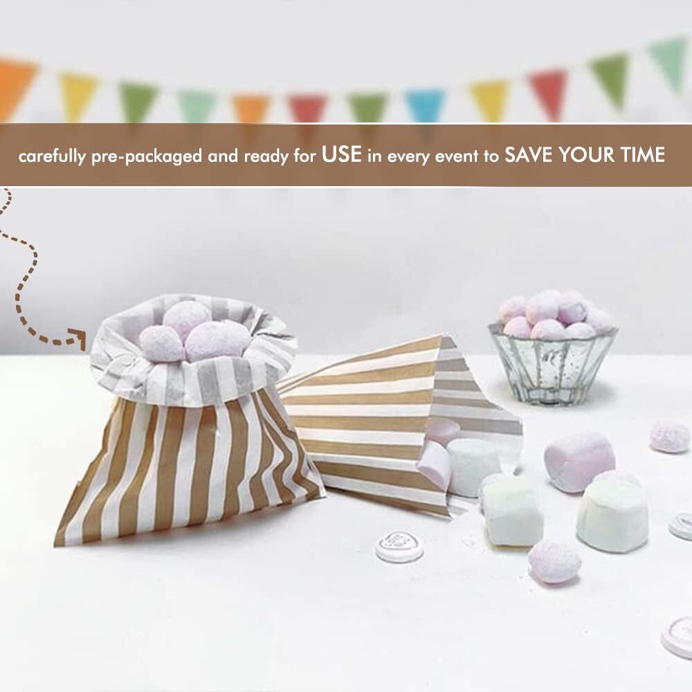 200 x Candy Paper Bags Striped Sweets Treats Parties Birthday Gifts Weddings