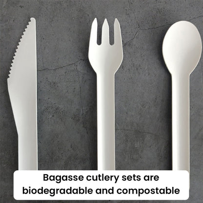 Bagasse Cutlery Set Mix Biodegradable 120pcs Spoons 120pcs Knives 120pcs Forks