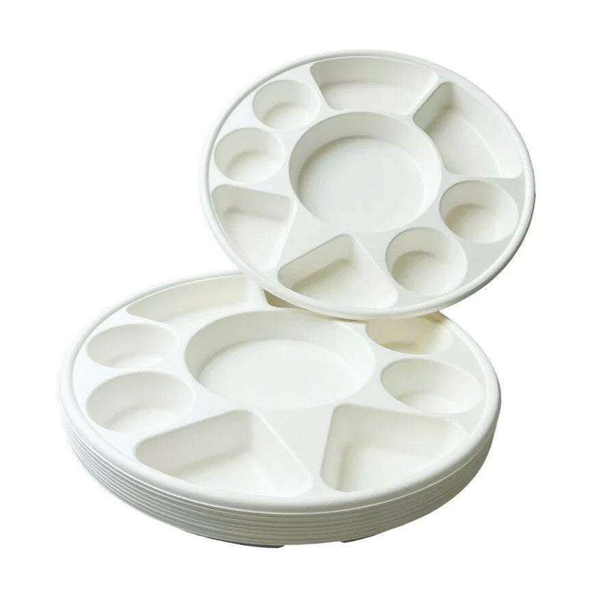 140 x Bagasse Compartment Plate 12" (30cm) Sugarcane White 9 Section Dishes