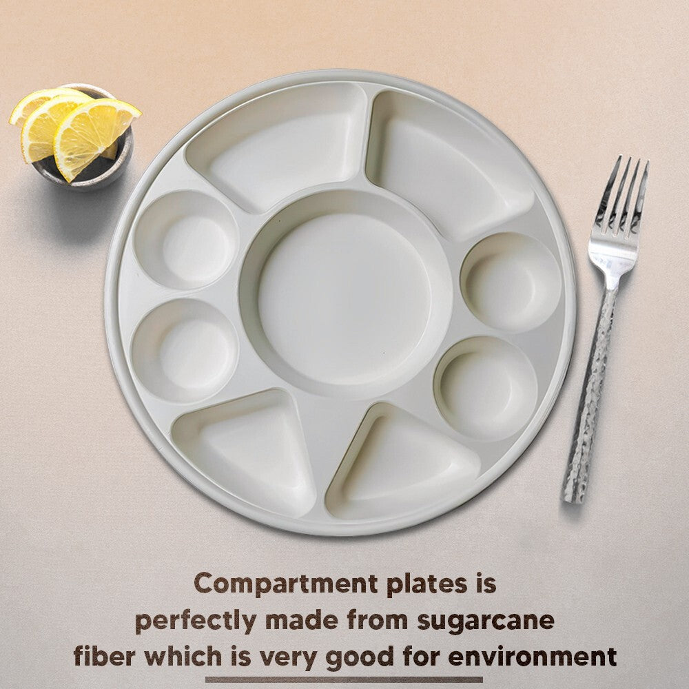 140 x Bagasse Compartment Plate 12" (30cm) Sugarcane White 9 Section Dishes