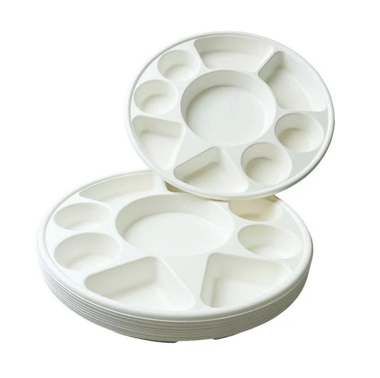 100 x Bagasse Compartment Plate 12" (30cm) Sugarcane White 9 Section Dishes