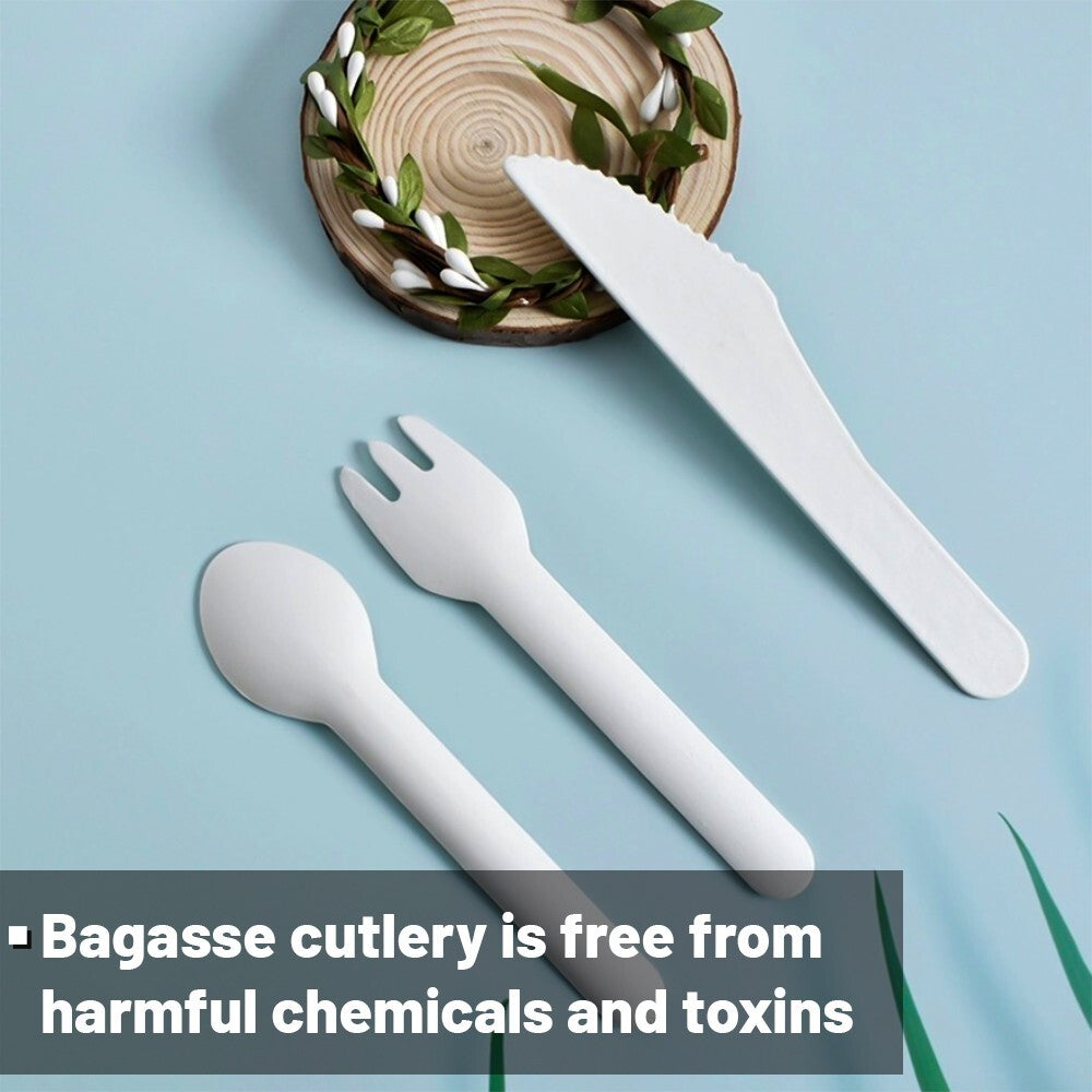 Bagasse Cutlery Set Mix Biodegradable 12pcs Spoons 12pcs Knives 12pcs Forks