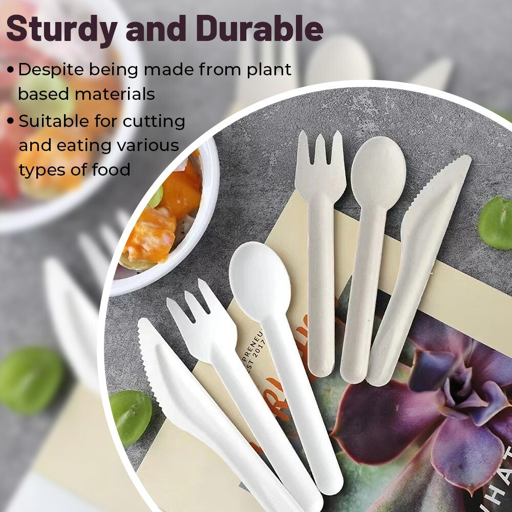 Bagasse Cutlery Set Mix Biodegradable 12pcs Spoons 12pcs Knives 12pcs Forks
