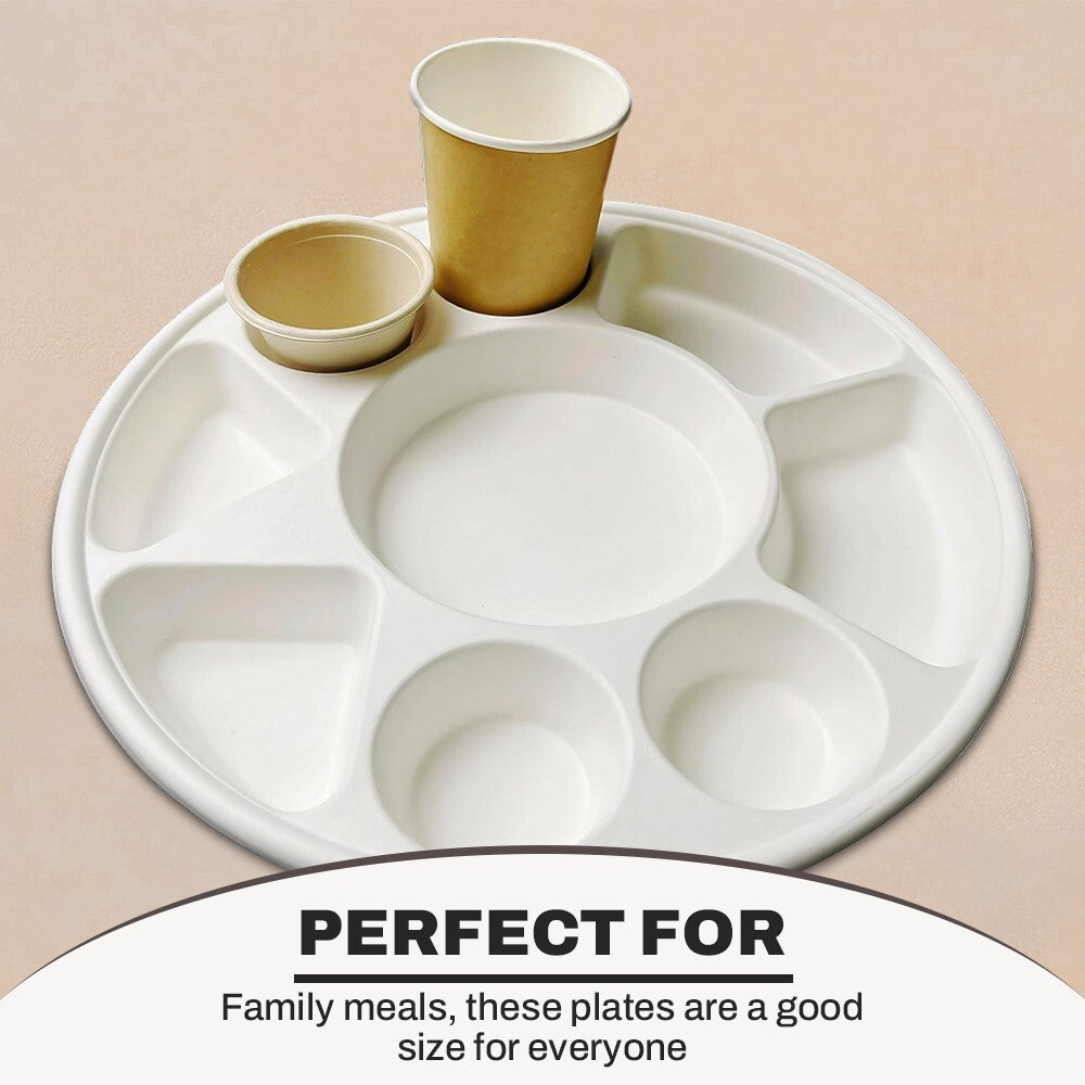 20 x Bagasse Compartment Plate 12" (30cm) Sugarcane White 9 Section Dishes