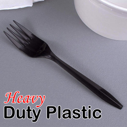 Tithe Heavy Duty Plastic Spoons Knives Forks Black Reusable Mix Cutlery Set