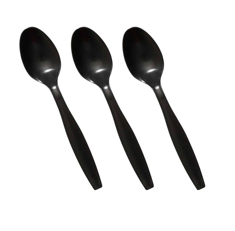 Tithe Heavy Duty Plastic Spoons Knives Forks Black Reusable Mix Cutlery Set