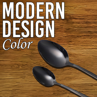 Tithe Heavy Duty Plastic Spoons Knives Forks Black Reusable Mix Cutlery Set