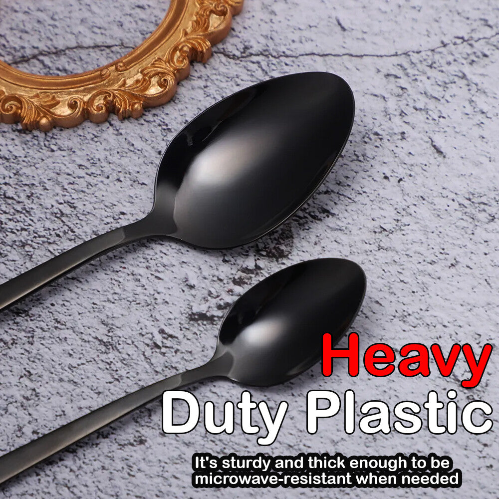Tithe Heavy Duty Plastic Spoons Knives Forks Black Reusable Mix Cutlery Set