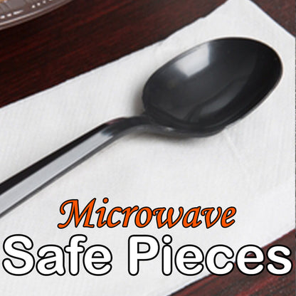 Tithe Heavy Duty Plastic Spoons Knives Forks Black Reusable Mix Cutlery Set