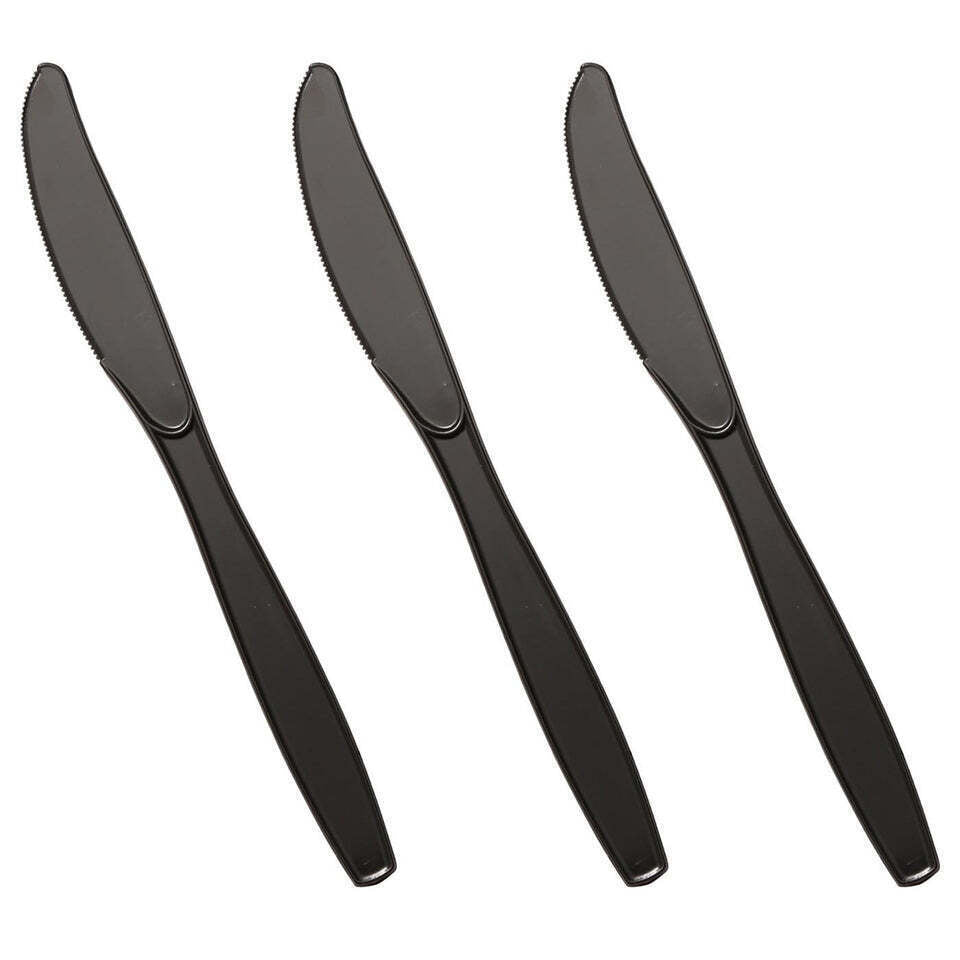 Tithe Heavy Duty Plastic Spoons Knives Forks Black Reusable Mix Cutlery Set